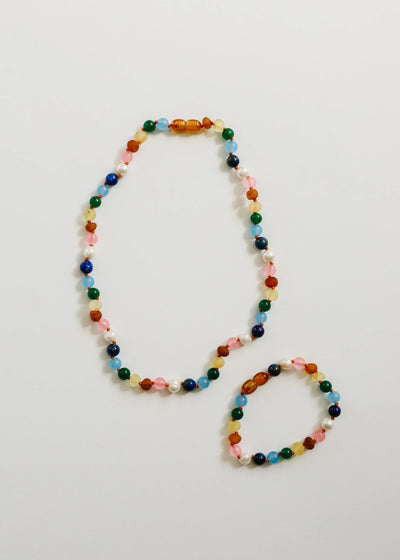 Raw Baltic Amber and Pearl Bracelet + Sweet Pink Gemstones