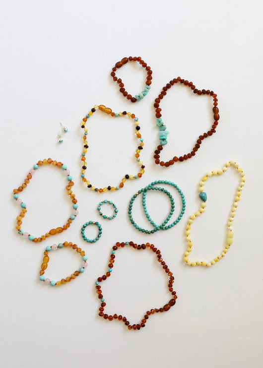 Cognac Baltic Amber and Natural Turquoise || Necklace