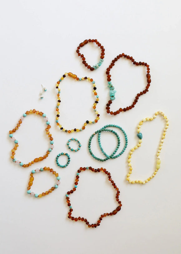 Cognac Baltic Amber and Natural Turquoise || Necklace