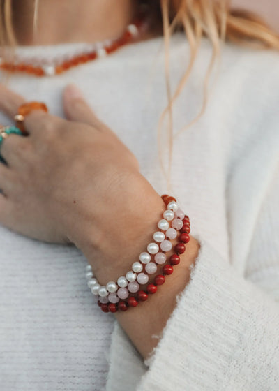 Red Jasper: 14k Gold Filled Sun + Moon || Stretch Bracelets