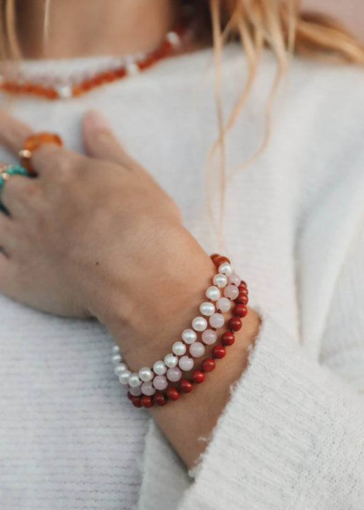 Red Jasper: 14k Gold Filled Sun + Moon || Stretch Bracelets