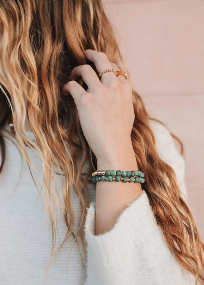 Jaspe Turquesa : Sol + Lua em Ouro 14k || Pulseiras Adulto