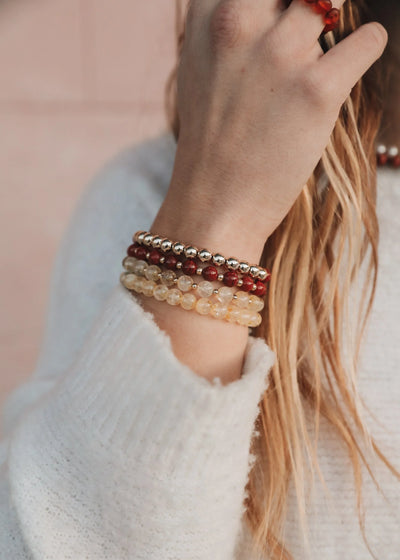 Red Jasper: 14k Gold Filled Sun + Moon || Stretch Bracelets