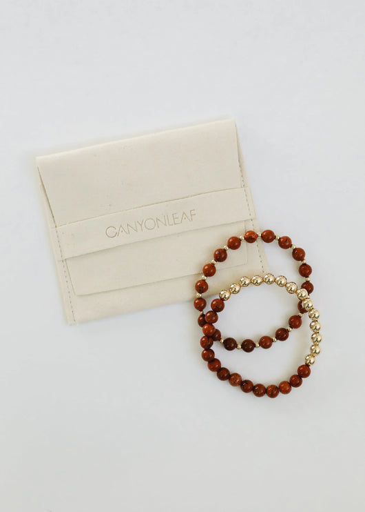 Red Jasper: 14k Gold Filled Sun + Moon || Stretch Bracelets