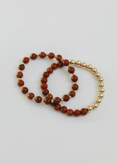 Red Jasper: 14k Gold Filled Sun + Moon || Stretch Bracelets