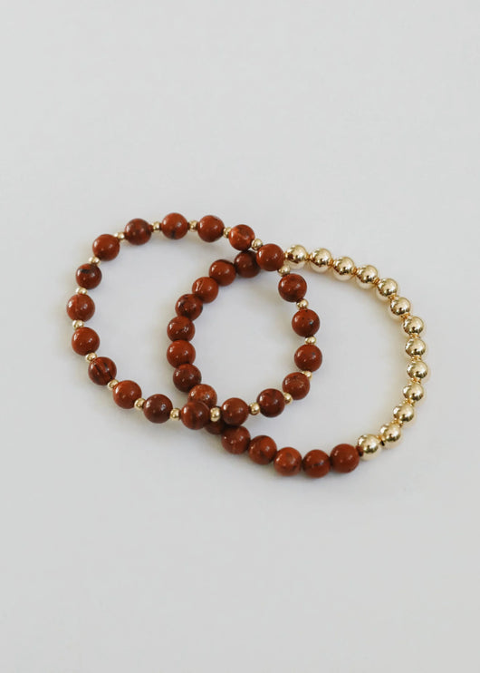 Red Jasper: 14k Gold Filled Sun + Moon || Stretch Bracelets