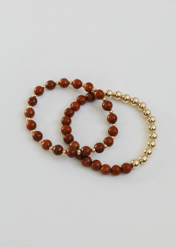 Red Jasper: 14k Gold Filled Sun + Moon || Stretch Bracelets