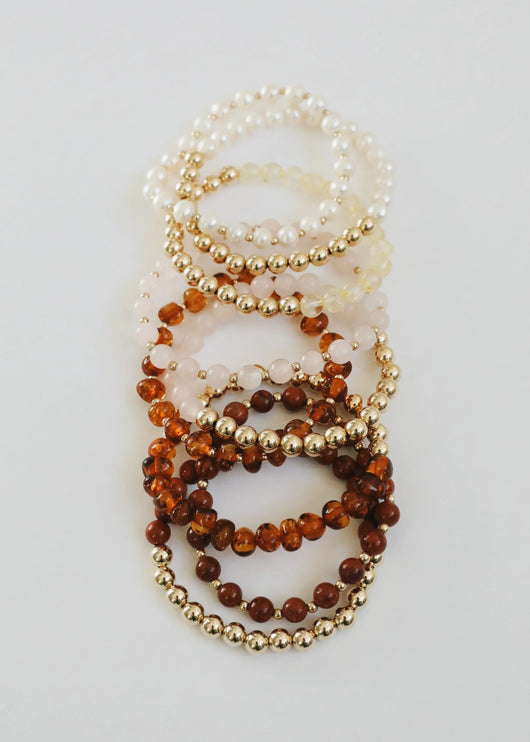 Red Jasper: 14k Gold Filled Sun + Moon || Stretch Bracelets