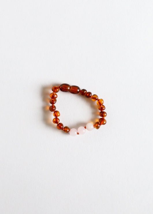 Âmbar Báltico Cognac Polido + Quartzo Rosa || Tornozeleira ou Pulseira