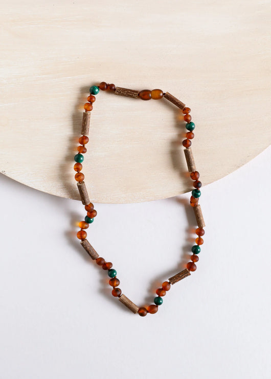 Hazelwood || Raw Cognac Baltic Amber + Malachite || Necklace