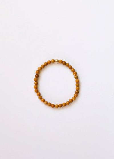Pulseira elástica de Jaspe Mookaite Dourado Delicado + Ouro 14K