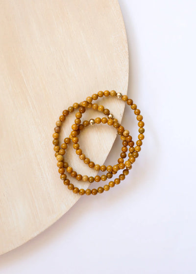 Pulseira elástica de Jaspe Mookaite Dourado Delicado + Ouro 14K