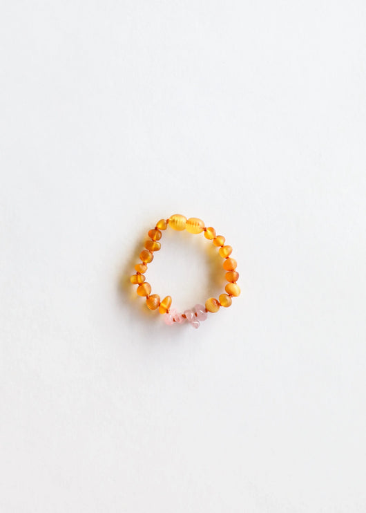 Âmbar Báltico Mel Cru + Quartzo Rosa Bruto || Tornozeleira ou Pulseira