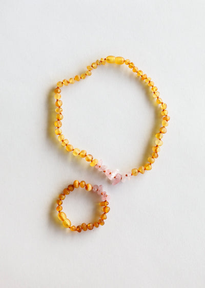Raw Honey Baltic Amber + Raw Rose Quartz || Kids Set