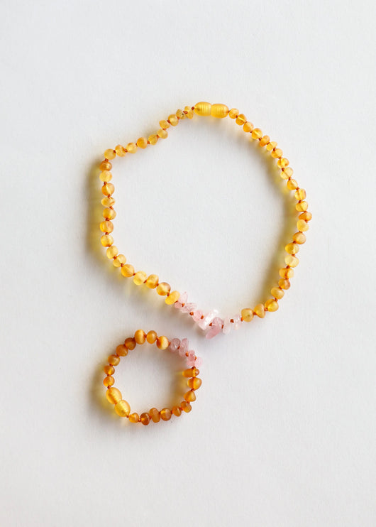 Raw Honey Baltic Amber + Raw Rose Quartz || Kids Set