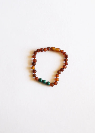 Raw Cognac Baltic Amber + Malachite || Anklet or Bracelet
