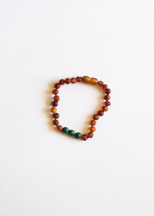Raw Cognac Baltic Amber + Malachite || Anklet or Bracelet