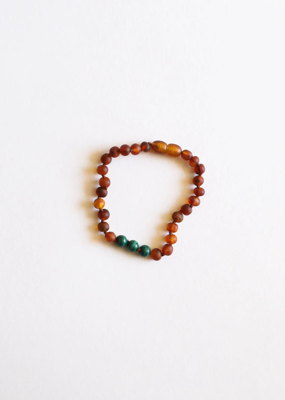 Raw Cognac Baltic Amber + Malachite || Anklet or Bracelet