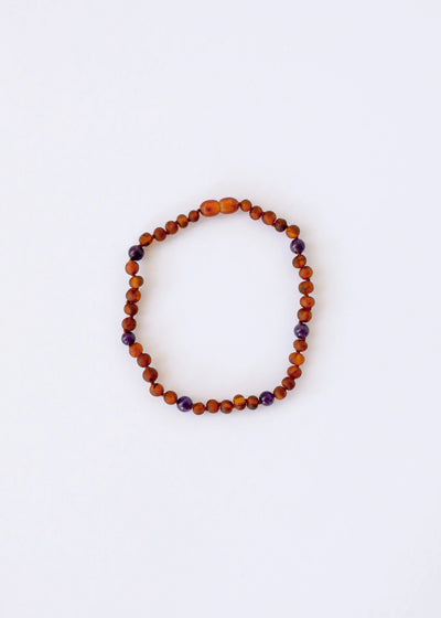 Raw Cognac Baltic Amber + Amethyst || Halo Necklace ||