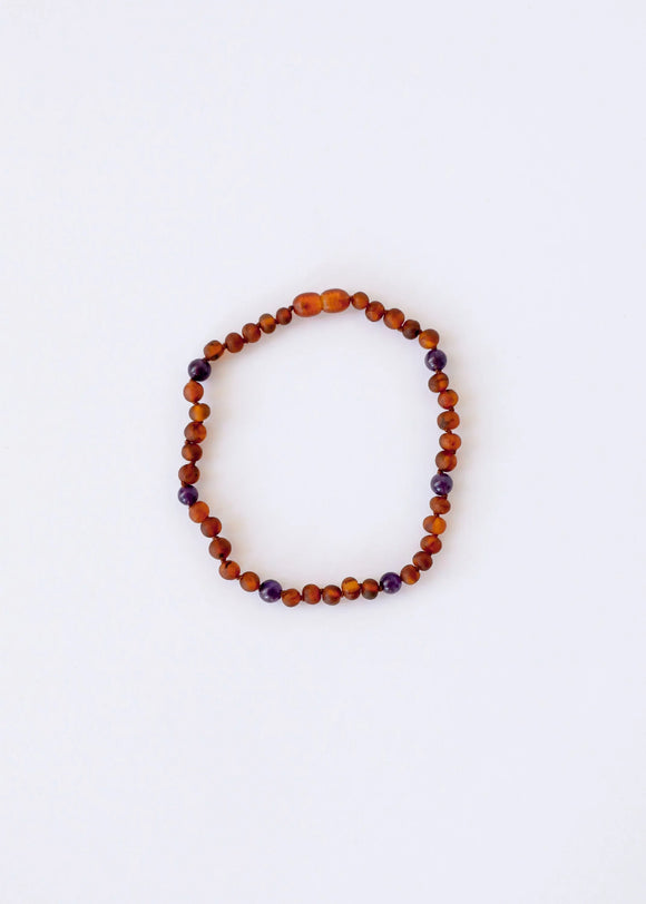 Raw Cognac Baltic Amber + Amethyst || Halo Necklace ||