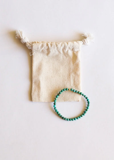 Natural Turquoise + 14K Gold Filled || Beaded Stretch Bracelet