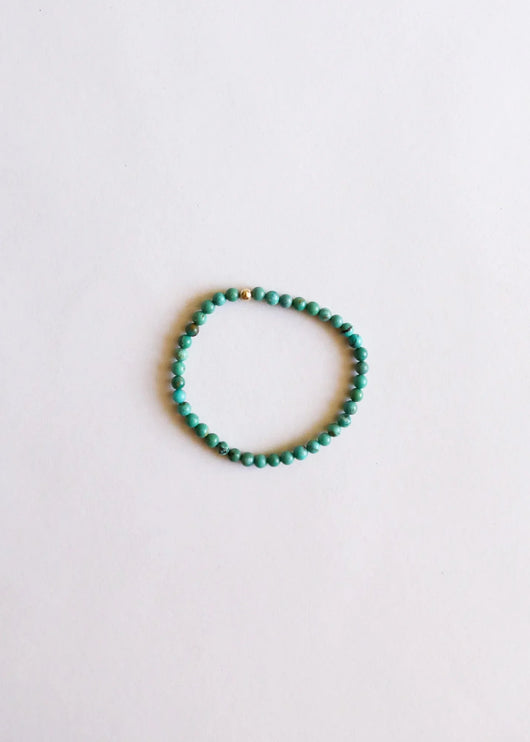 Natural Turquoise + 14K Gold Filled || Beaded Stretch Bracelet
