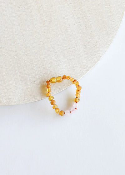 Âmbar Báltico Mel Cru + Quartzo Rosa || Tornozeleira ou Pulseira