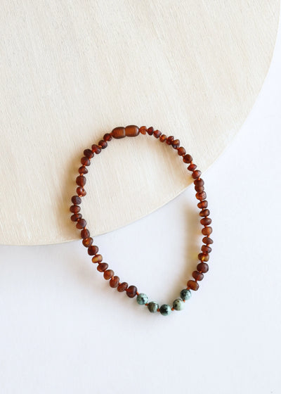 Raw Cognac Baltic Amber + Turquoise Jasper || Necklace Set