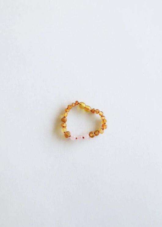 Âmbar Báltico Mel Cru + Quartzo Rosa || Tornozeleira ou Pulseira