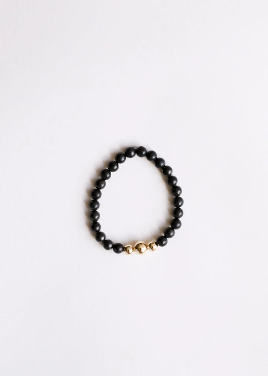 Trio de Pulseiras Elásticas Adulto de Shungita Pura + Ouro 14K