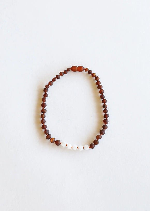 Raw Cognac Baltic Amber + Moonstone || Necklace Set