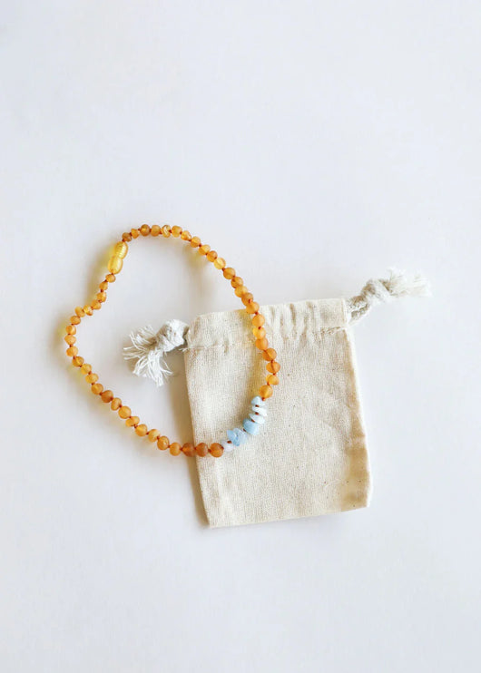 Âmbar Báltico Bruto + Água Marinha || Colar
