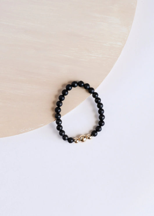 Trio de Pulseiras Elásticas Adulto de Shungita Pura + Ouro 14K