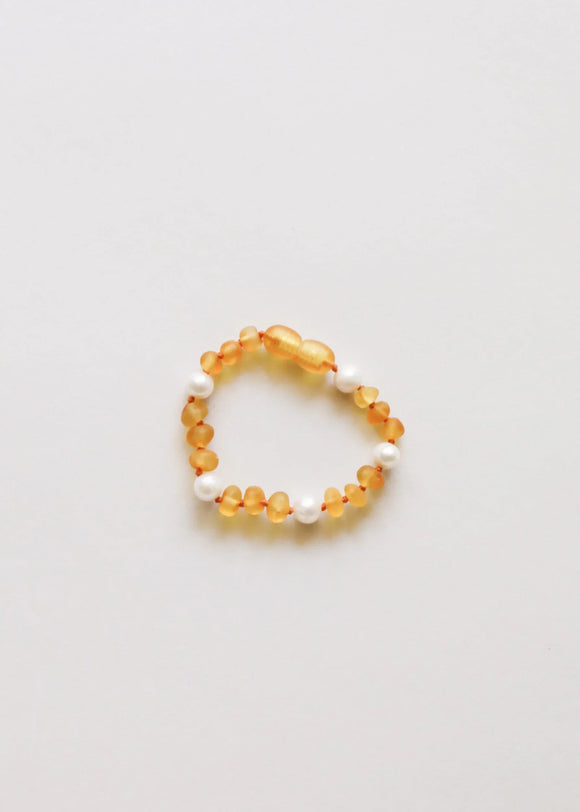 Raw Honey Baltic Amber + Pearl Halo || Anklet or Bracelet