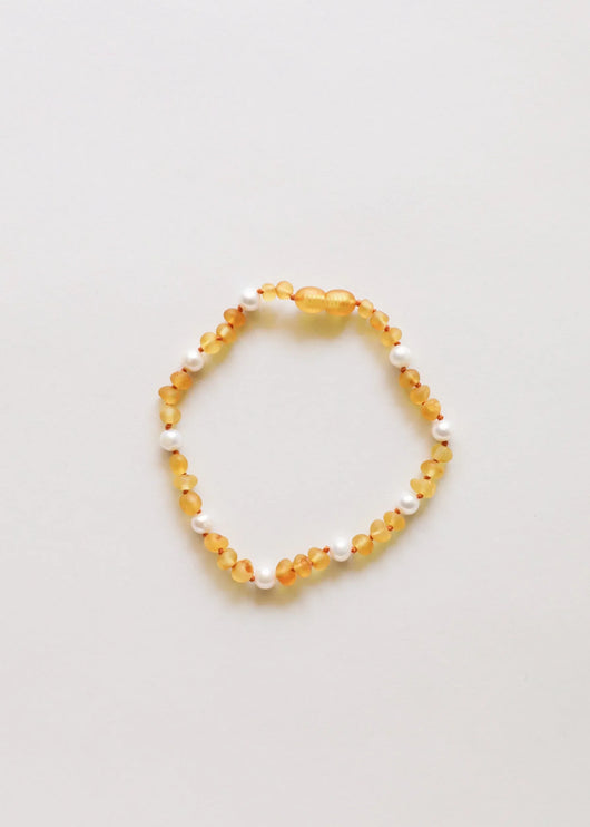 Raw Honey Baltic Amber + Pearl Halo || Anklet or Bracelet