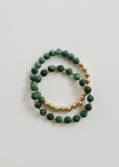 Jaspe Turquesa : Sol + Lua em Ouro 14k || Pulseiras Adulto