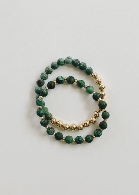 Jaspe Turquesa : Sol + Lua em Ouro 14k || Pulseiras Adulto