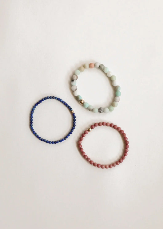 Lapis Lazuli + 14K Gold Filled Beaded Stretch Bracelet