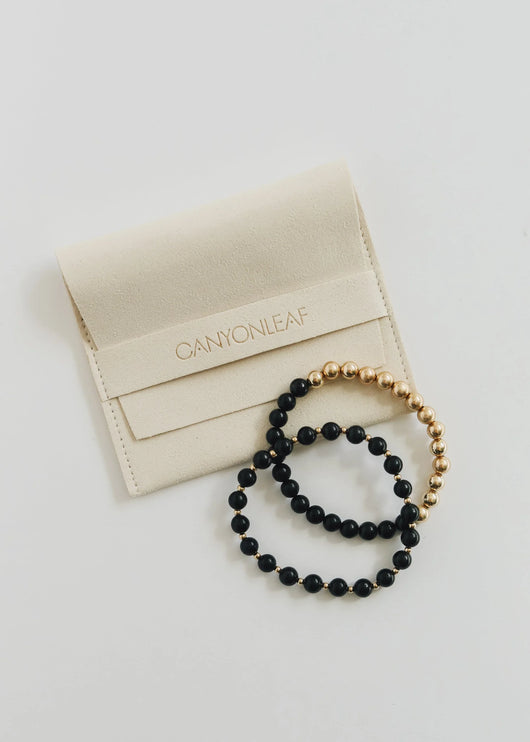 Shungite : 14k Gold Filled Sun + Moon || Stretch Bracelets