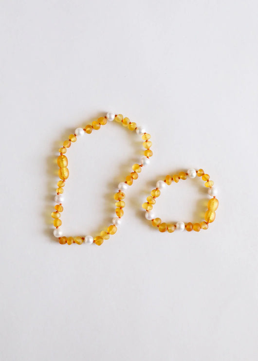 Raw Honey Baltic Amber + Pearl Halo || Anklet or Bracelet