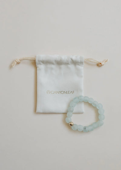 Blue Sea Glass + 14k Gold Filled or Sterling Silver || Stretch Bracelet