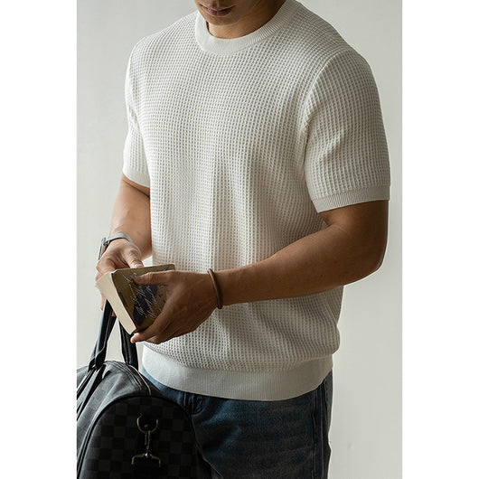Camiseta Retro Americana Textura Waffle Cuello Redondo Manga Corta - Image 7