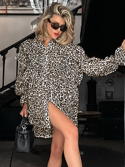 Blusa Leopardo con Volantes Manga Larga para Mujer - Image 9
