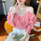 Blusa Chiffon Hombros Descubiertos con Volantes para Mujer