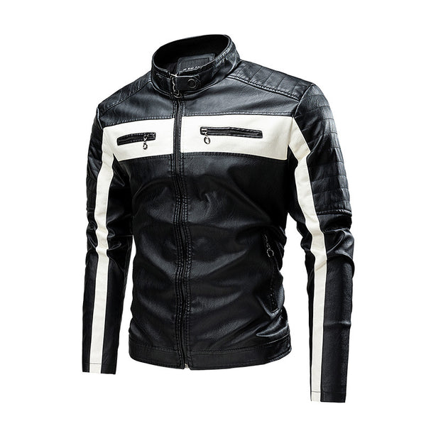 Chaqueta de Cuero Retro con Cuello Alto para Hombre - Image 4