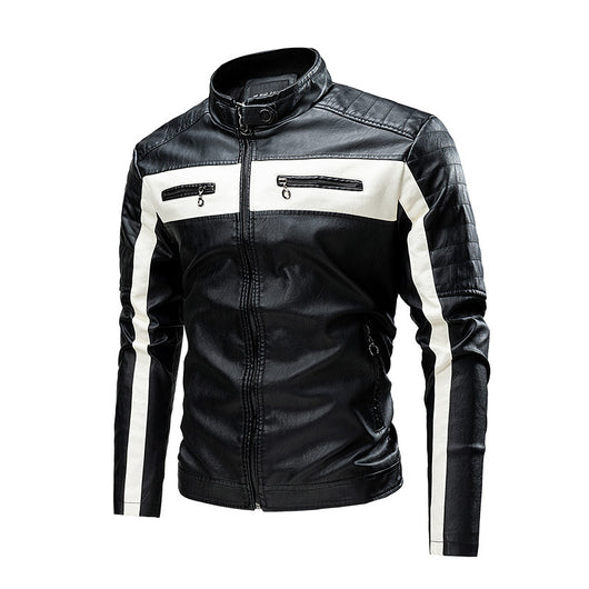 Chaqueta de Cuero Retro con Cuello Alto para Hombre - Image 4