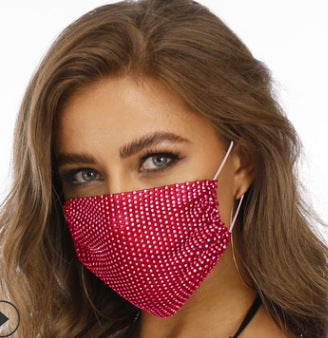 Black fishnet-shaped face mask with star pattern and clear rhinestones, worn by a woman with light brown hair. - Image 2