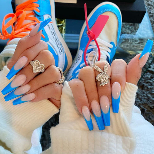 Manicura Francesa Azul Ballet Larga