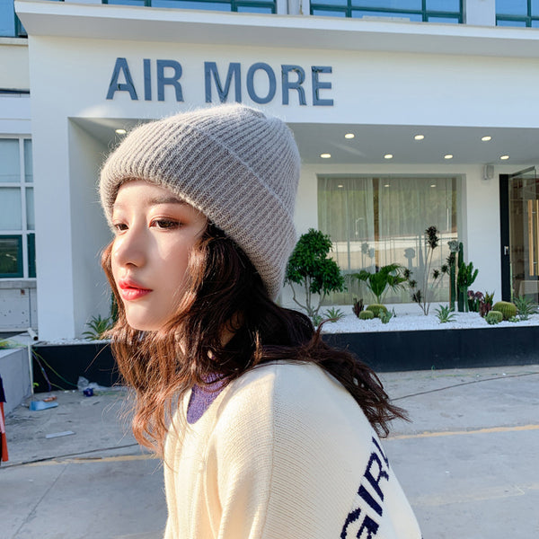 Conjunto de Gorro y Bufanda de Lana con Pelaje de Conejo