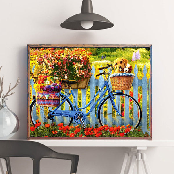 Cuadro de Diamantes Mosaico Bicicleta Flores Redondo y Cuadrado